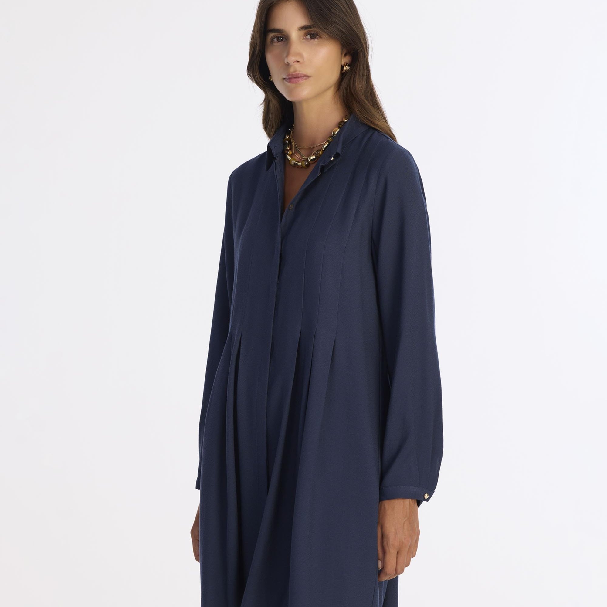 YARGICI Bol Gömlek Yaka Uzun Kol Elbise