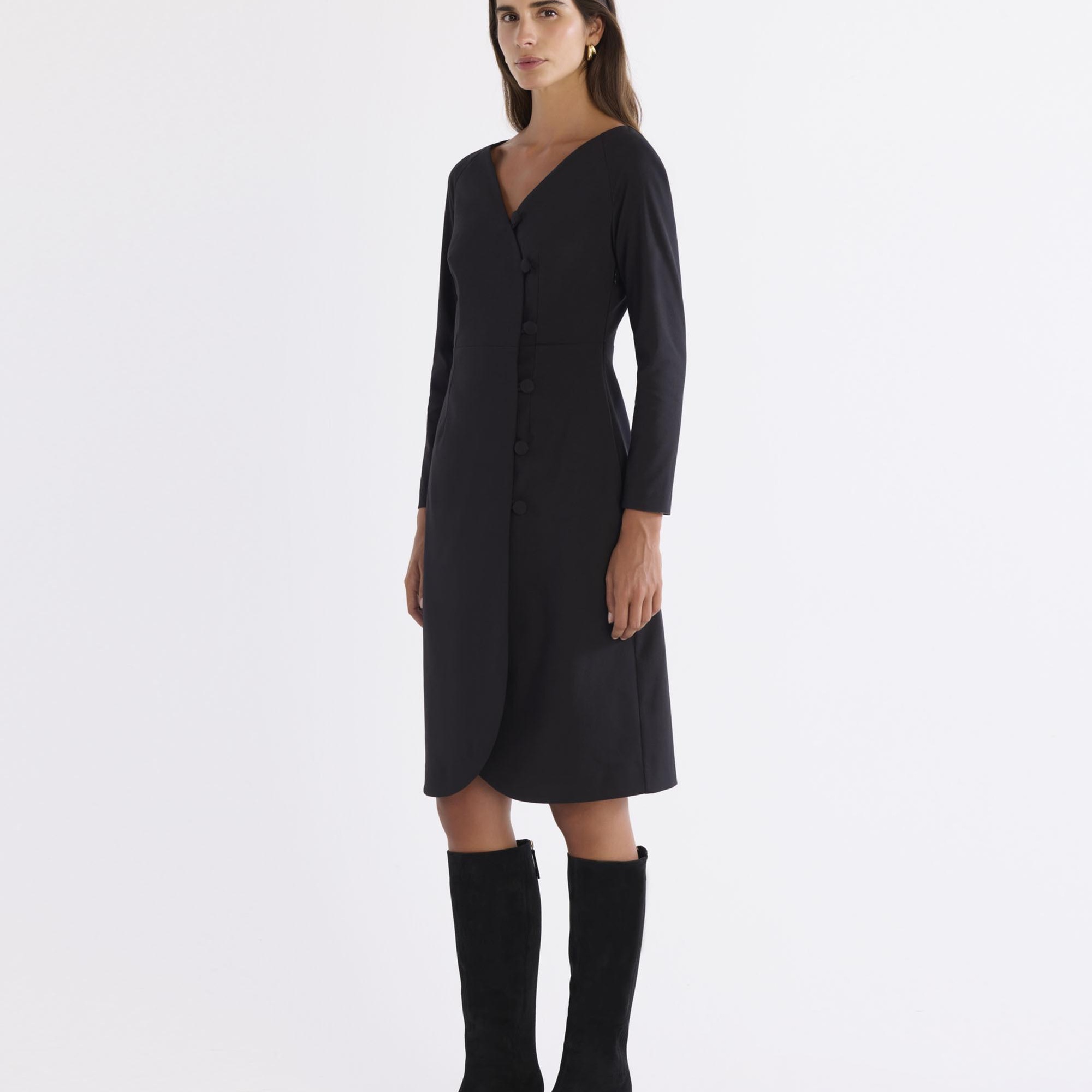 YARGICI Düğmeli Dizaltı Elbise