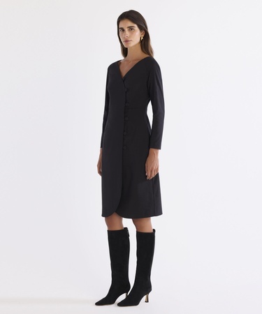  YARGICI Düğmeli Dizaltı Elbise