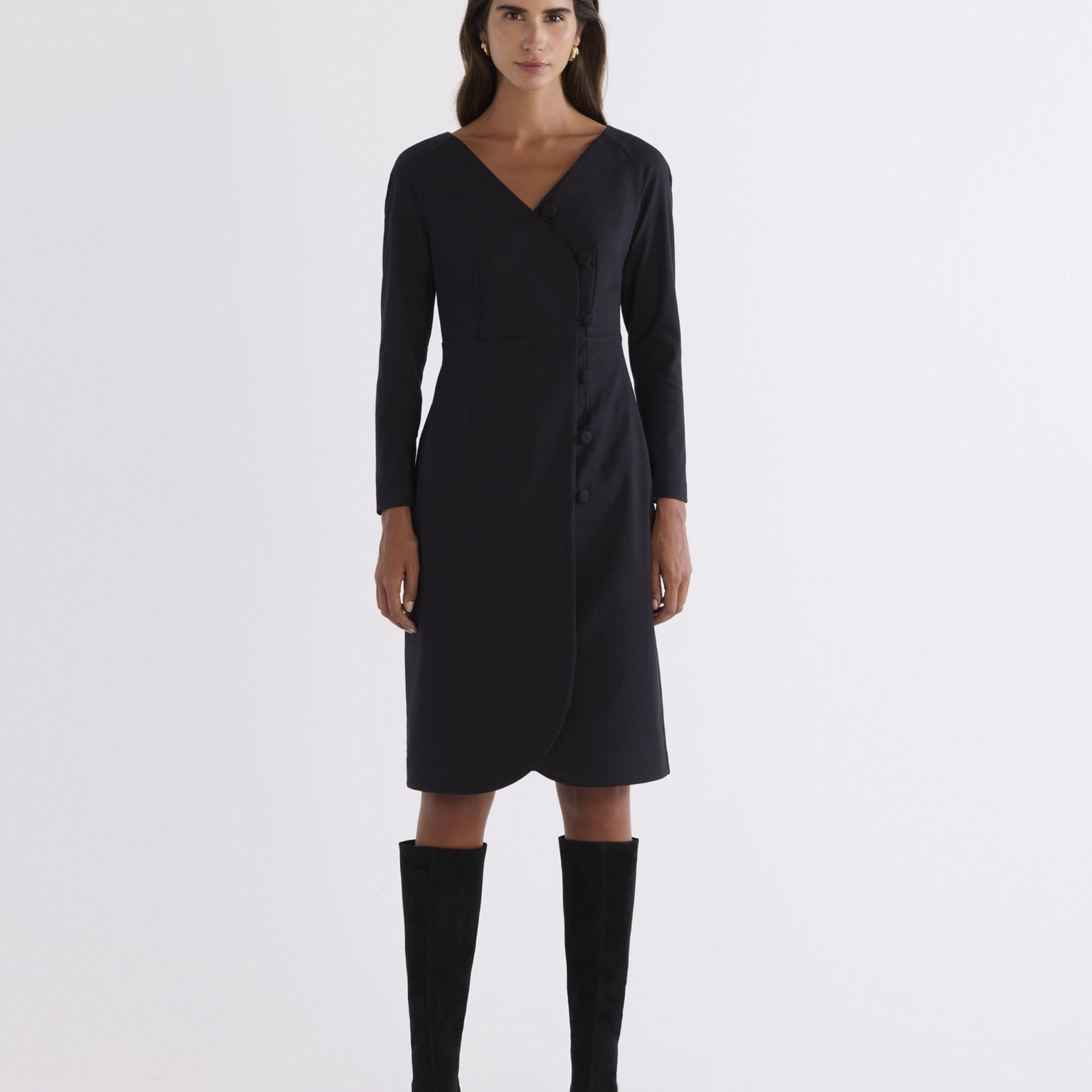 YARGICI Düğmeli Dizaltı Elbise