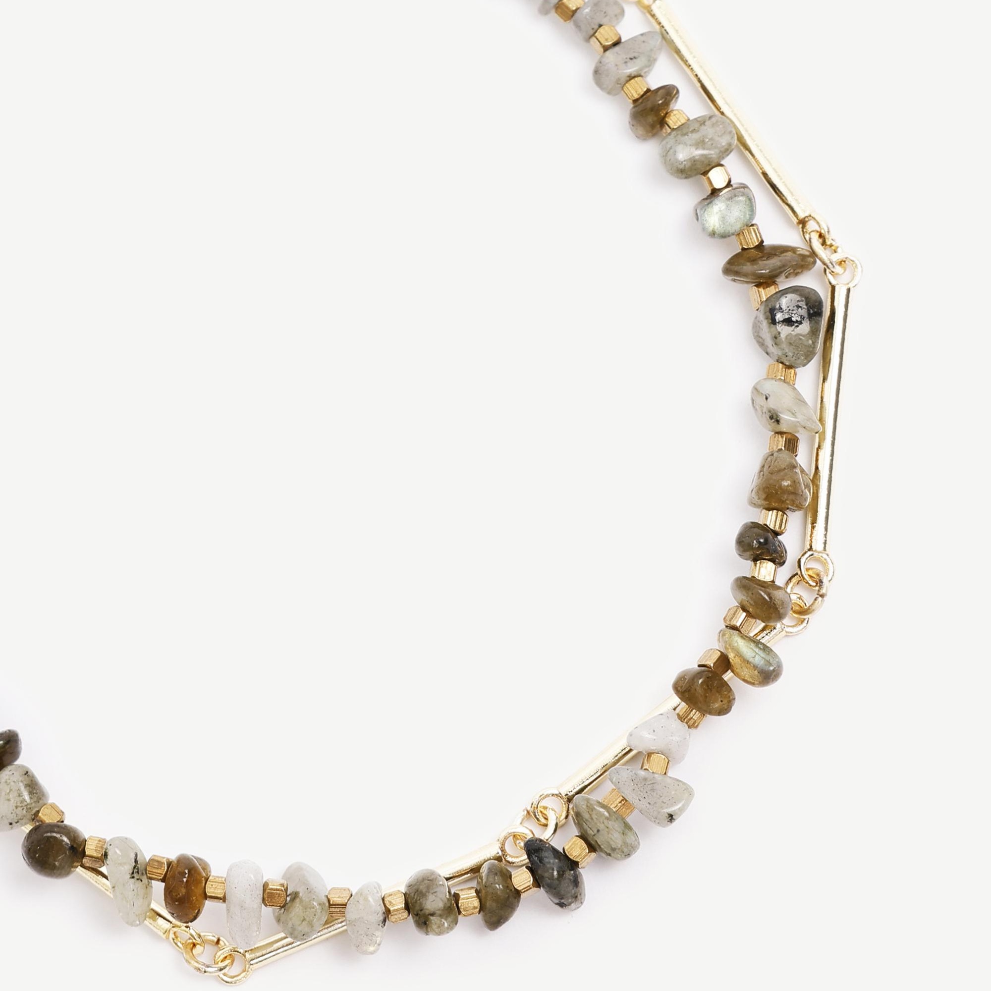 YARGICI İki Sıralı Doğal Taş İçerikli Kolye