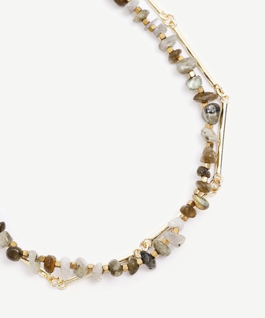  YARGICI İki Sıralı Doğal Taş İçerikli Kolye