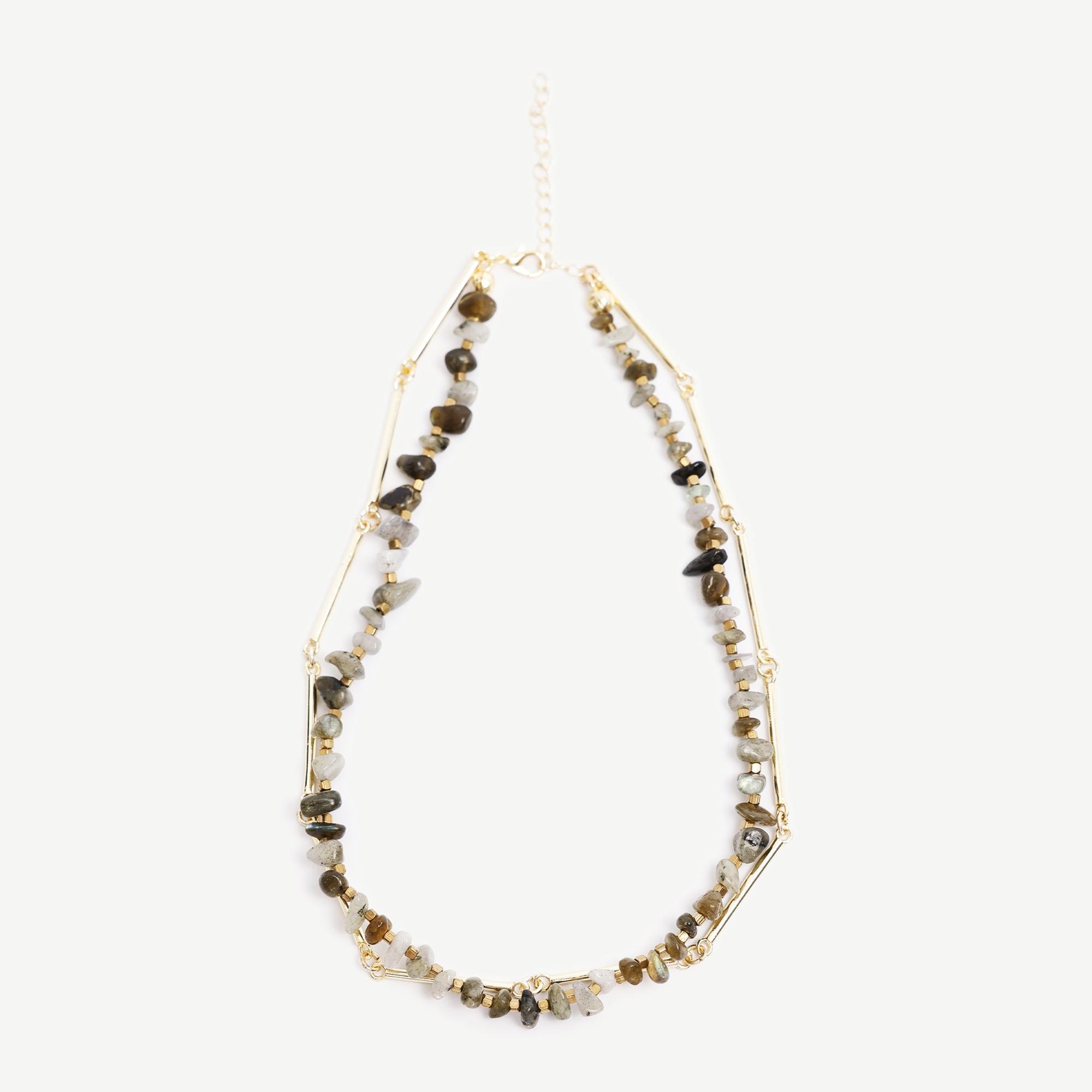 YARGICI İki Sıralı Doğal Taş İçerikli Kolye