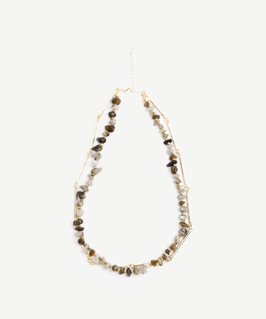  YARGICI İki Sıralı Doğal Taş İçerikli Kolye