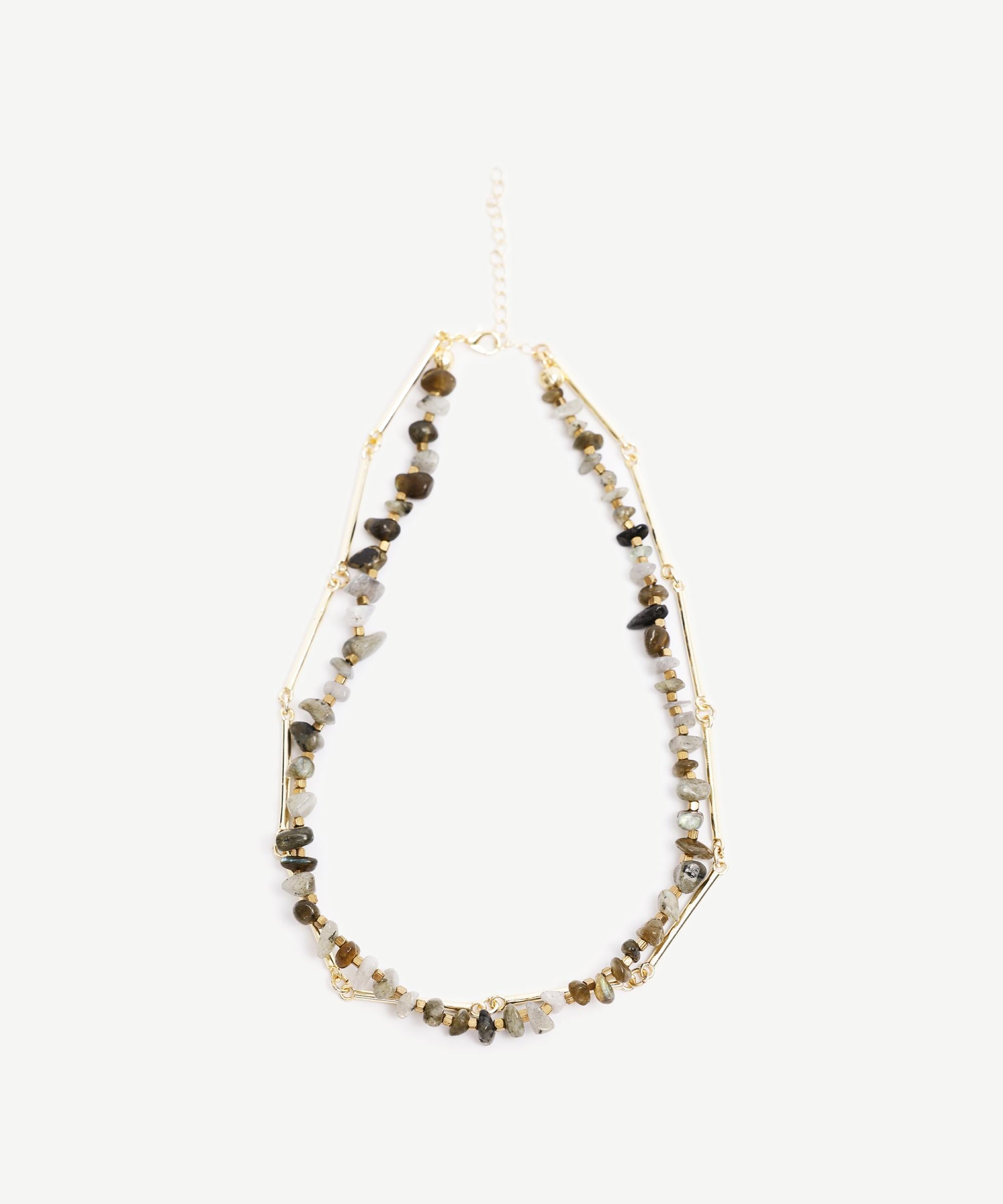  YARGICI İki Sıralı Doğal Taş İçerikli Kolye