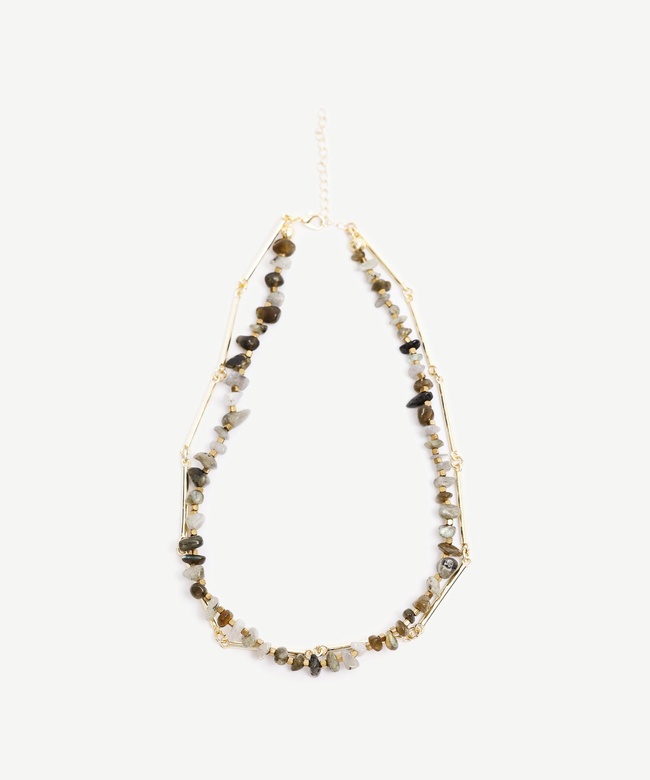  YARGICI İki Sıralı Doğal Taş İçerikli Kolye