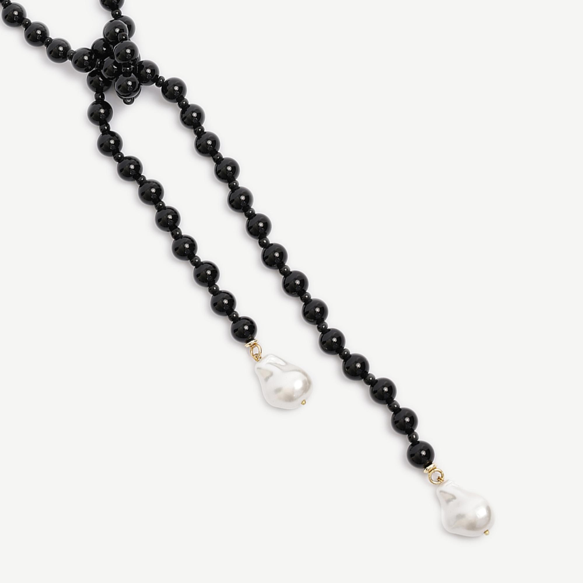 YARGICI Oniks Taşlı Ve Mayorka İncili Uzun Kolye