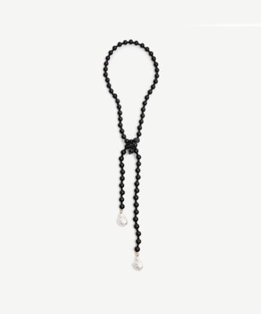  YARGICI Oniks Taşlı Ve Mayorka İncili Uzun Kolye