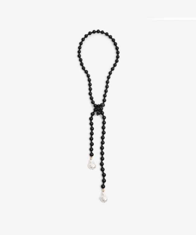  YARGICI Oniks Taşlı Ve Mayorka İncili Uzun Kolye