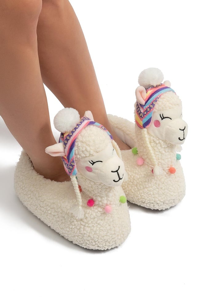  Lama Kadın Hayvanlı Panduf Beyaz 36/41