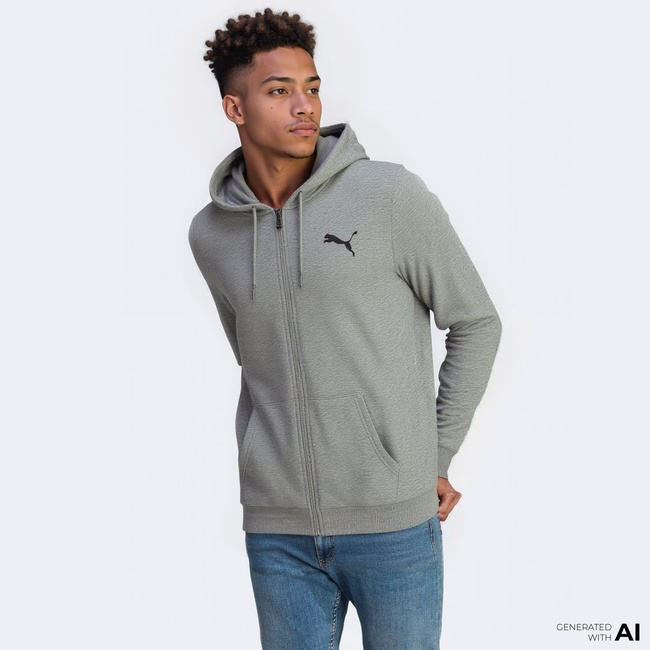  Puma Essentials Small Logo Full-Zip  Erkek Gri Günlük Sweatshirt