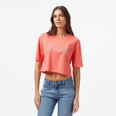  Ucla Helena Kadın Pembe Bisiklet Yaka Crop T-Shirt