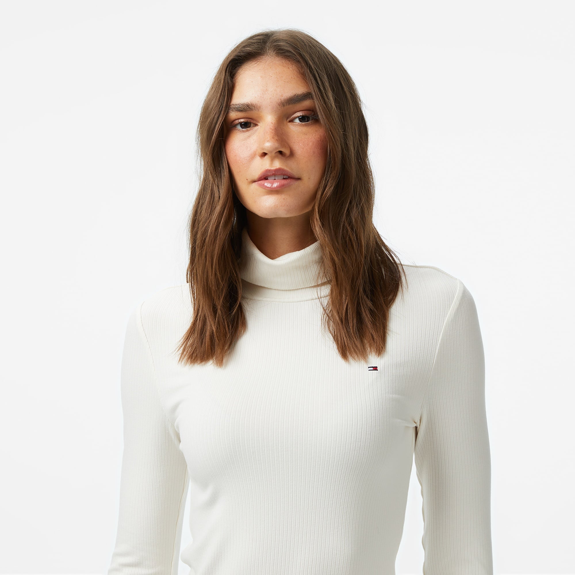 Tommy Hilfiger Slim 5X2 Roll Kadın Beyaz T-Shirt