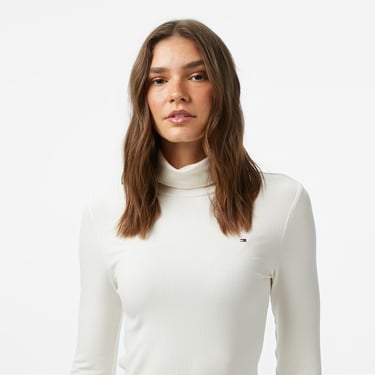  Tommy Hilfiger Slim 5X2 Roll Kadın Beyaz T-Shirt