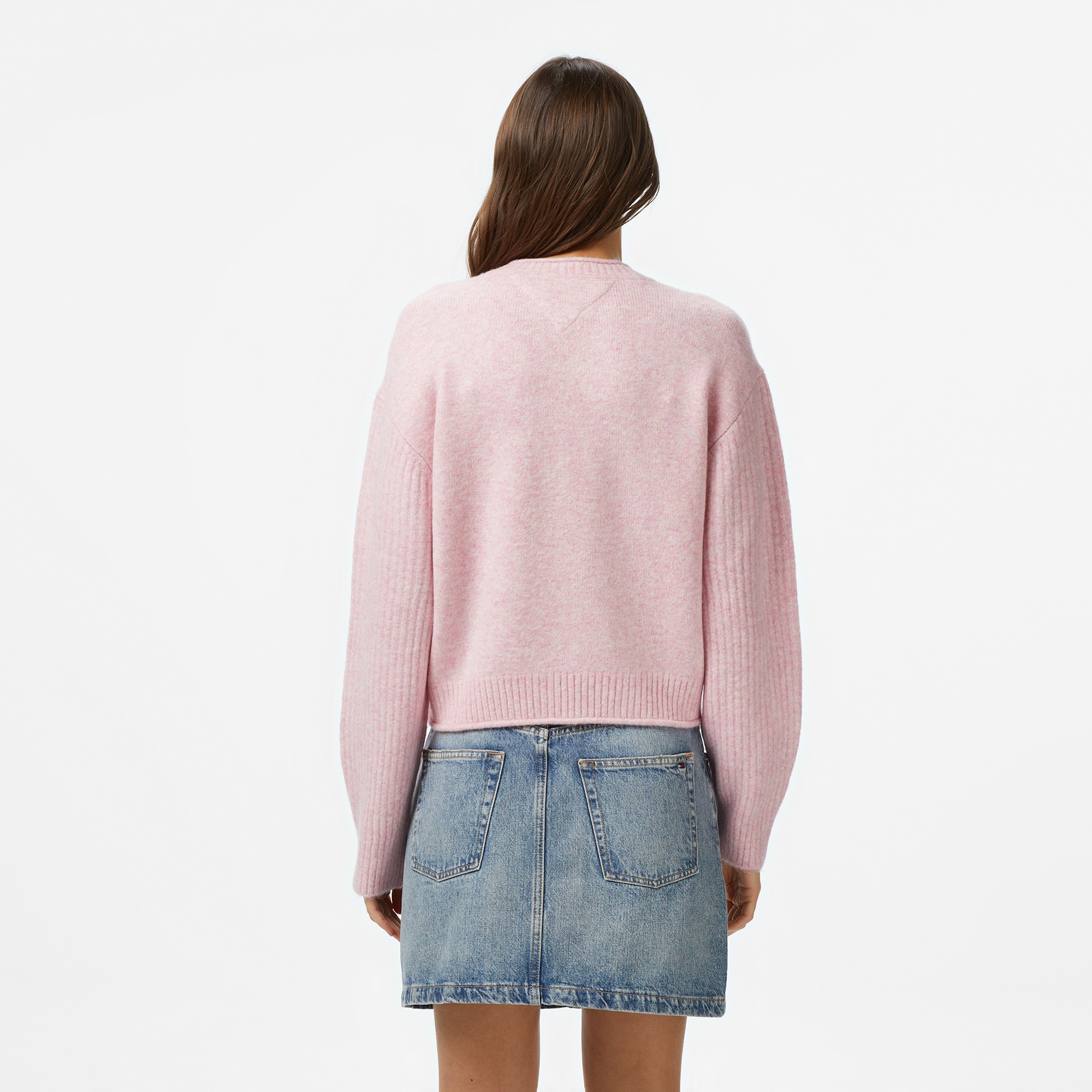 Tommy Jeans Melange Flag Kadın Pembe Kazak