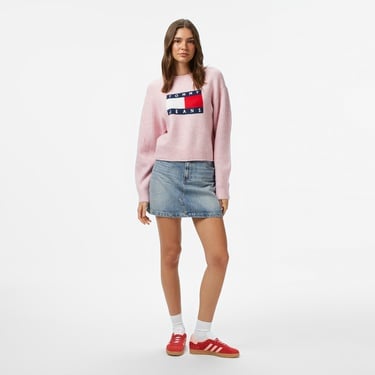  Tommy Jeans Melange Flag Kadın Pembe Kazak