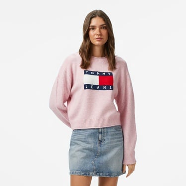  Tommy Jeans Melange Flag Kadın Pembe Kazak