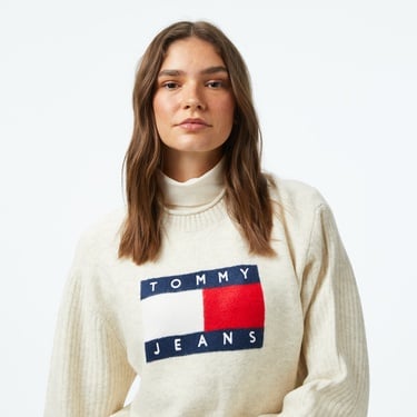  Tommy Jeans Melange Flag Kadın Bej Kazak