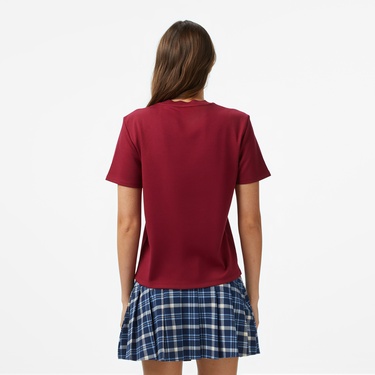  Calvin Klein Interlock Emblem Mock Kadın Kırmızı T-Shirt