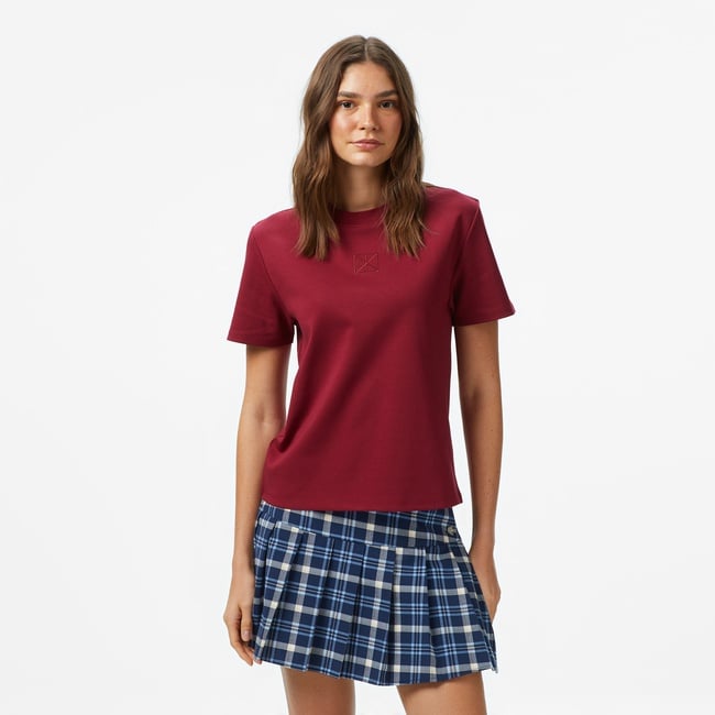  Calvin Klein Interlock Emblem Mock Kadın Kırmızı T-Shirt