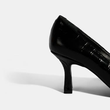  Kadın Siyah Kroko Baskılı Deri Stiletto