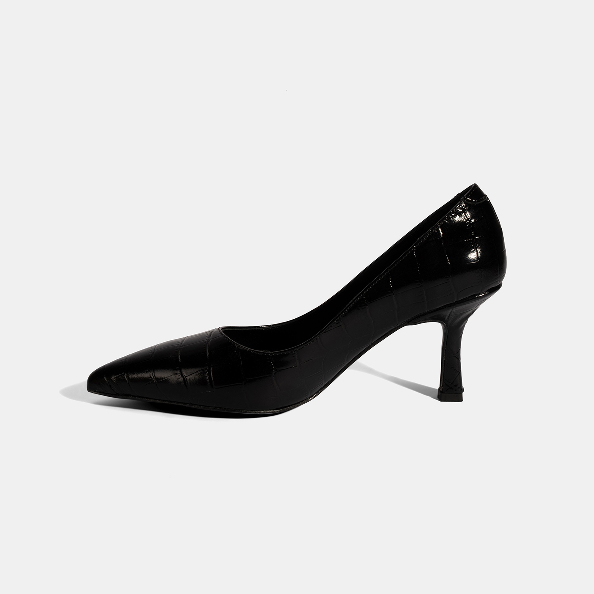 Kadın Siyah Kroko Baskılı Deri Stiletto