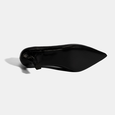  Kadın Siyah Kroko Baskılı Deri Stiletto