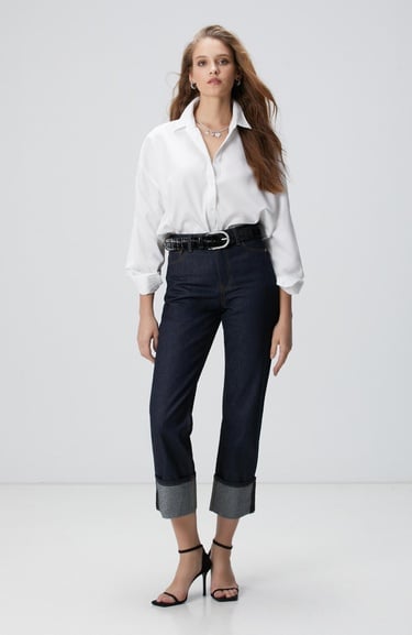  Network Kadın Lacivert Paça Taş Detaylı Denim Pantolon