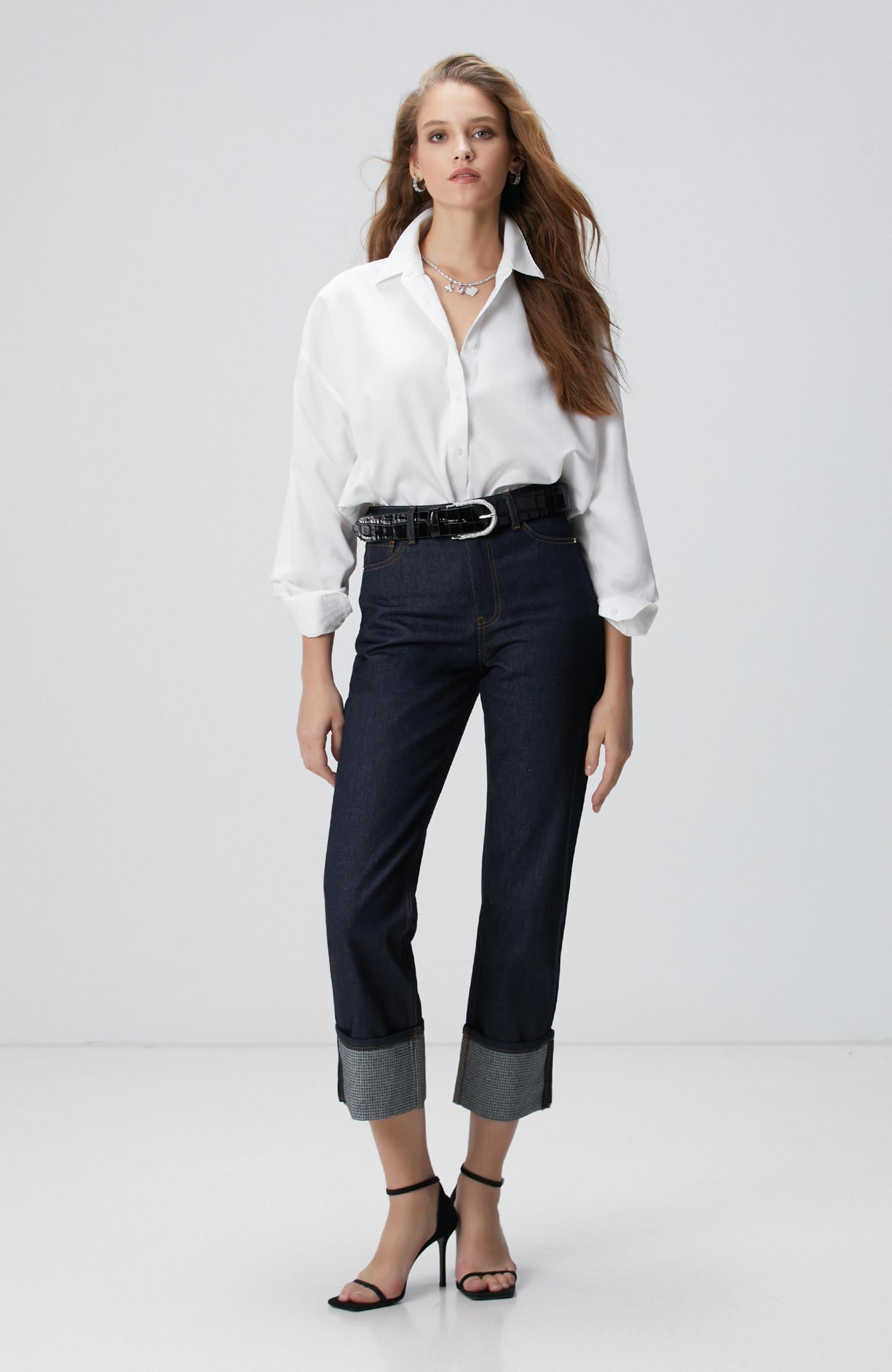  Network Kadın Lacivert Paça Taş Detaylı Denim Pantolon