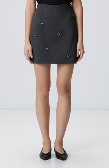  Network Kadın Koyu Gri Yün Karışımlı Mini Etek