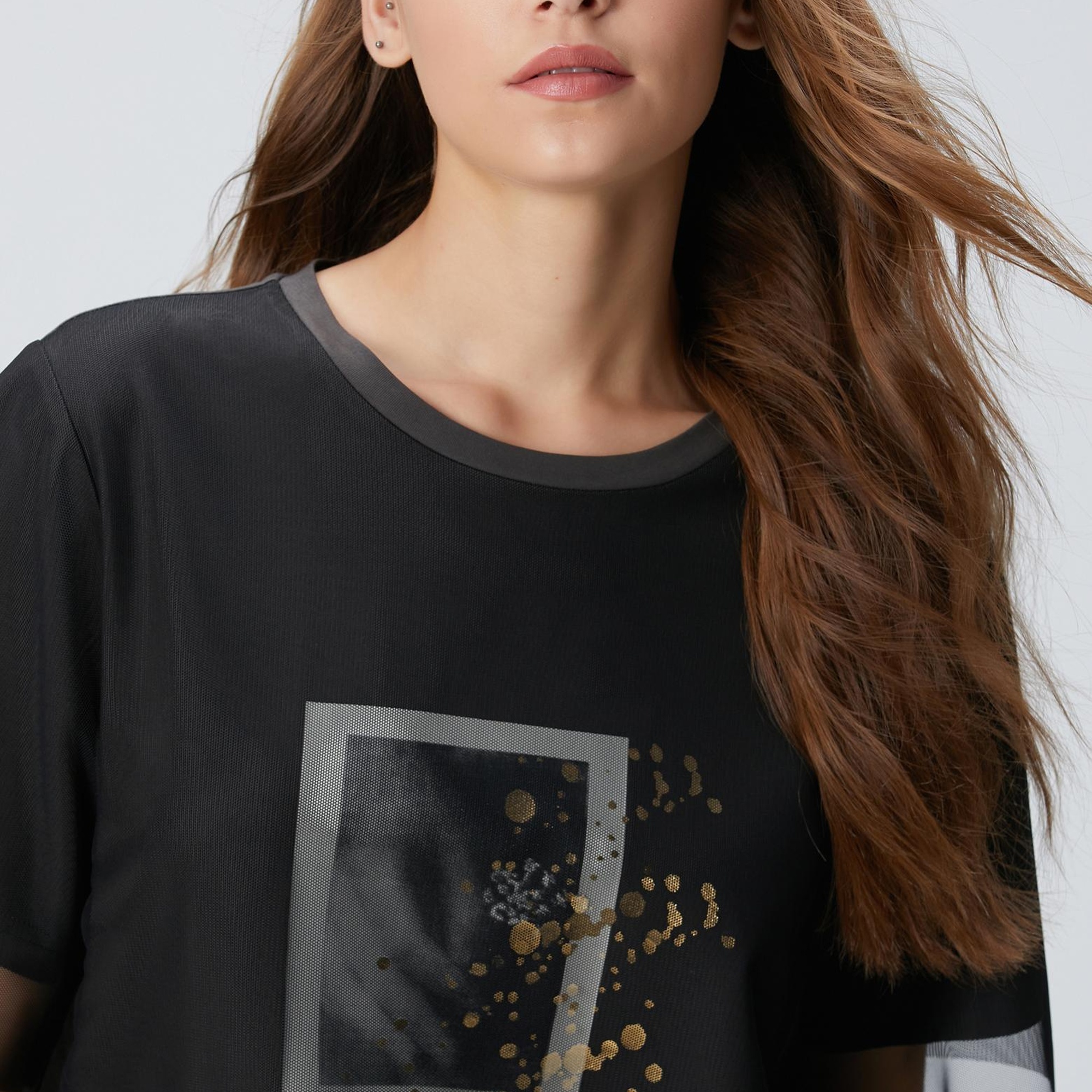Network Kadın Antrasit N-Tech Tül Garnili T-shirt