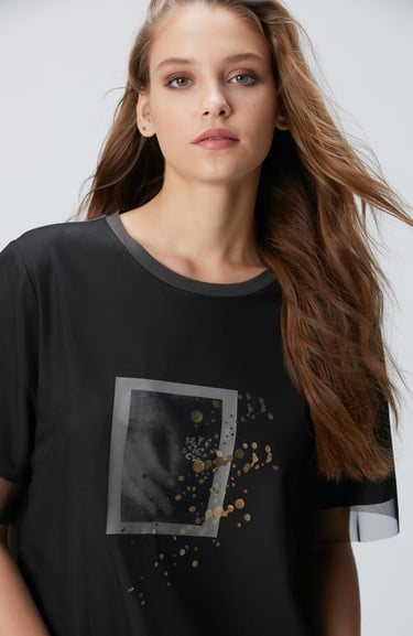  Network Kadın Antrasit N-Tech Tül Garnili T-shirt