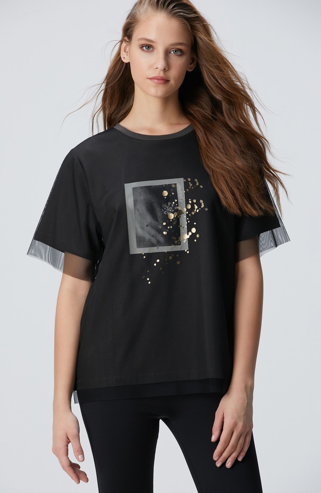  Network Kadın Antrasit N-Tech Tül Garnili T-shirt