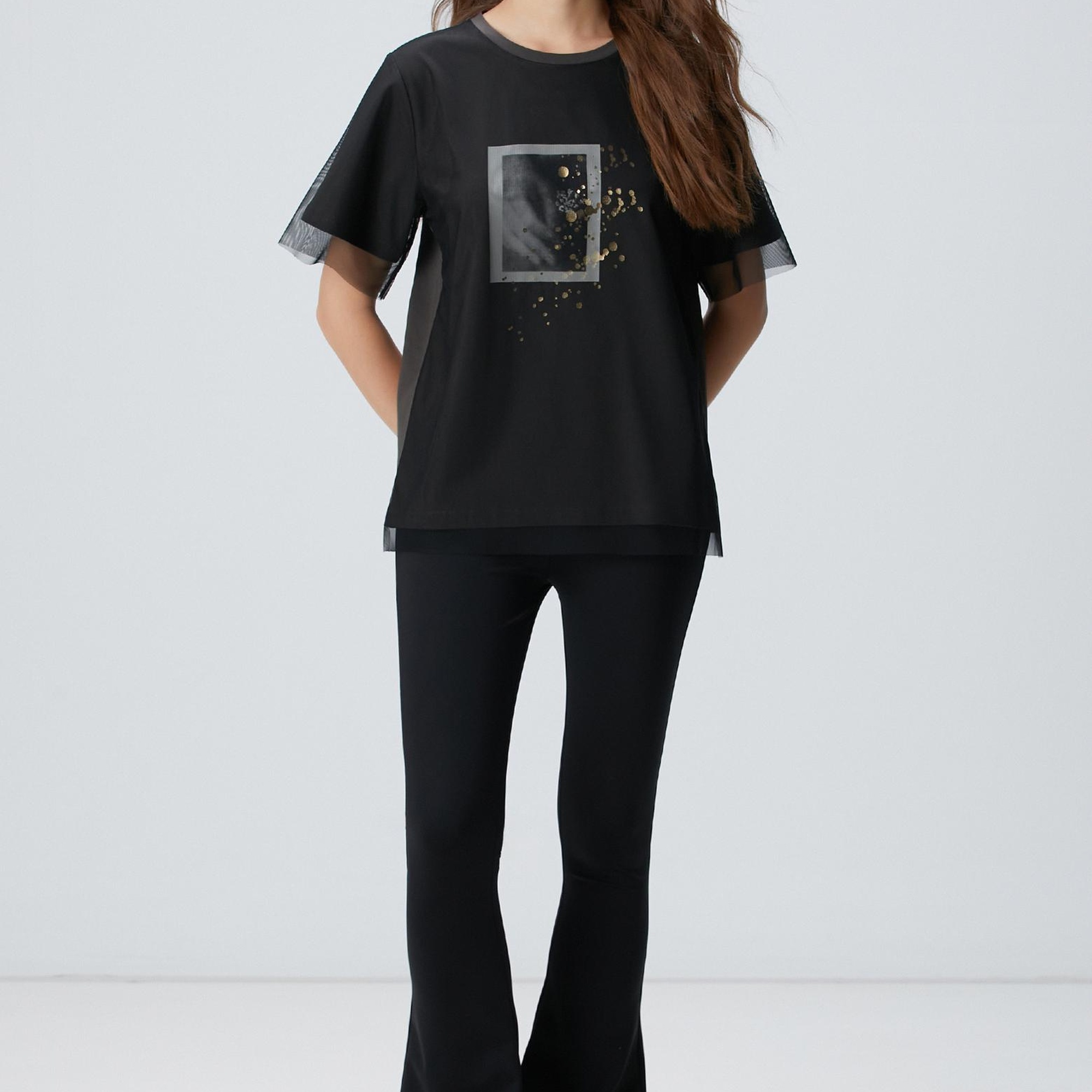 Network Kadın Antrasit N-Tech Tül Garnili T-shirt