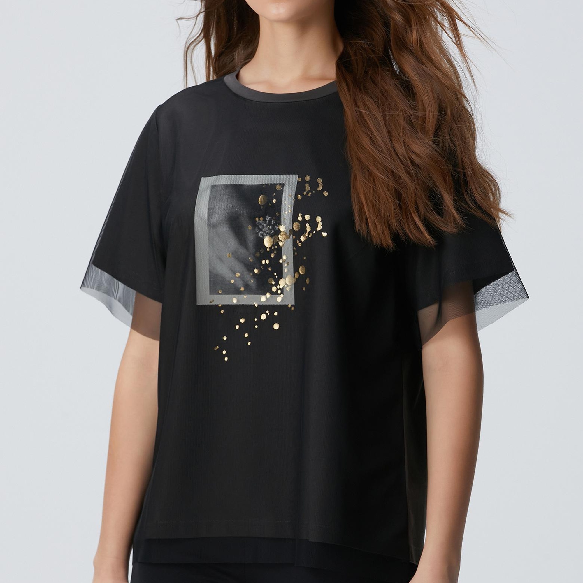 Network Kadın Antrasit N-Tech Tül Garnili T-shirt
