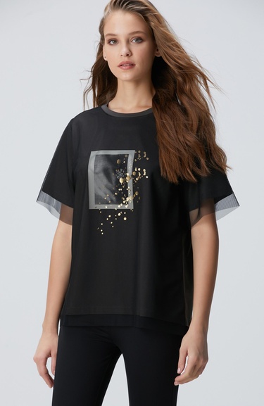  Network Kadın Antrasit N-Tech Tül Garnili T-shirt