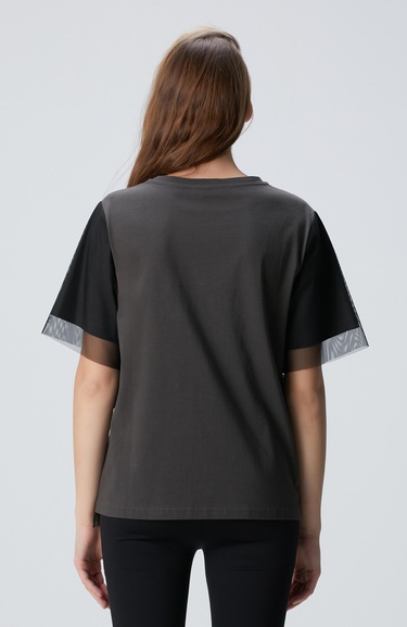  Network Kadın Antrasit N-Tech Tül Garnili T-shirt