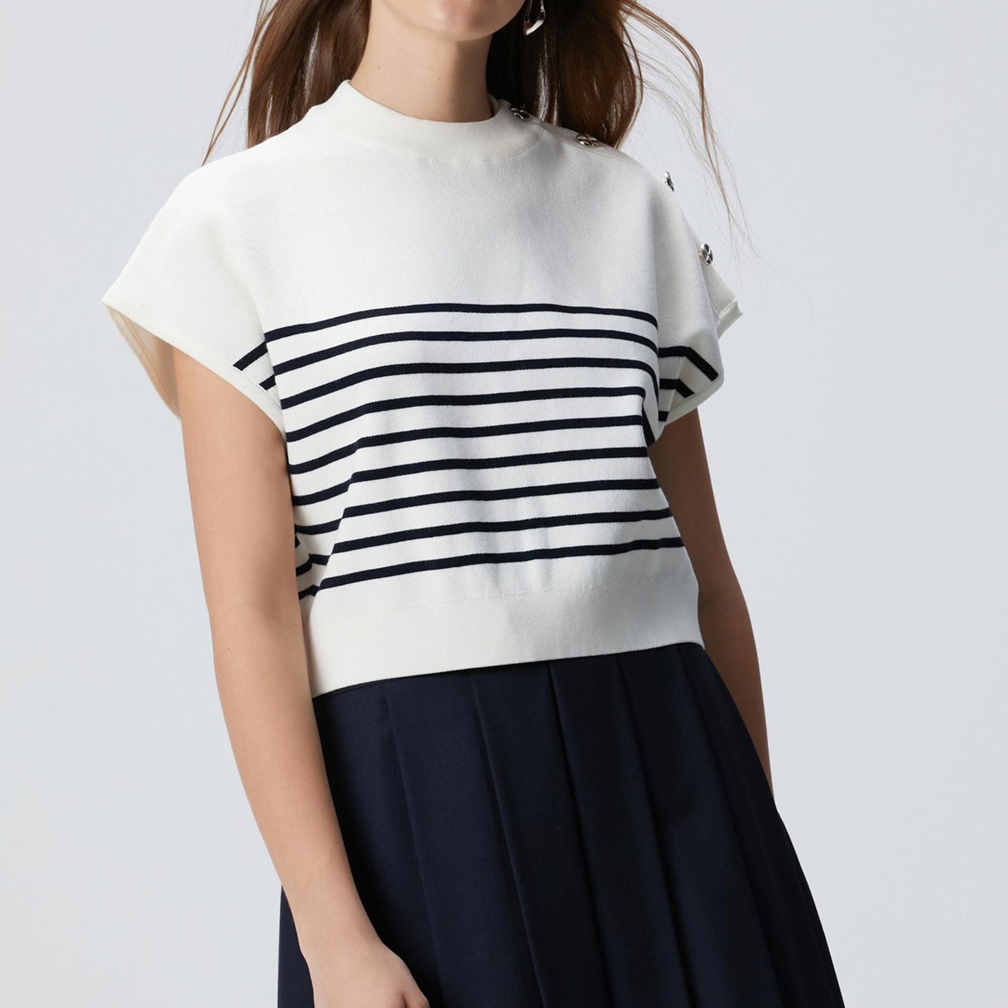 Network Kadın Beyaz Çizgili Kazak