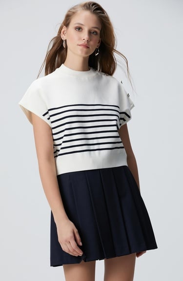  Network Kadın Beyaz Çizgili Kazak