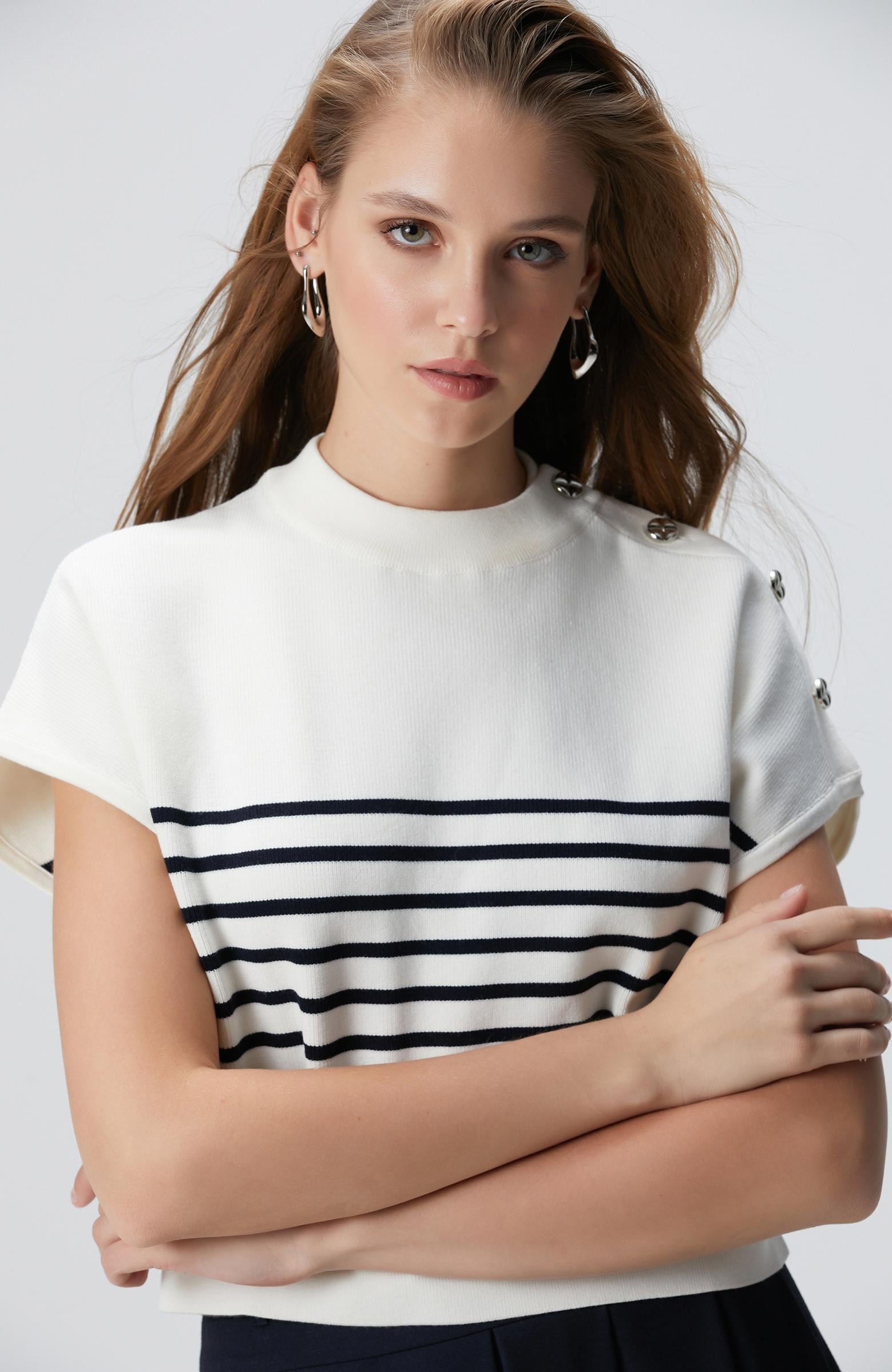  Network Kadın Beyaz Çizgili Kazak