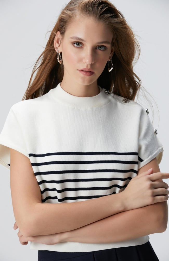  Network Kadın Beyaz Çizgili Kazak