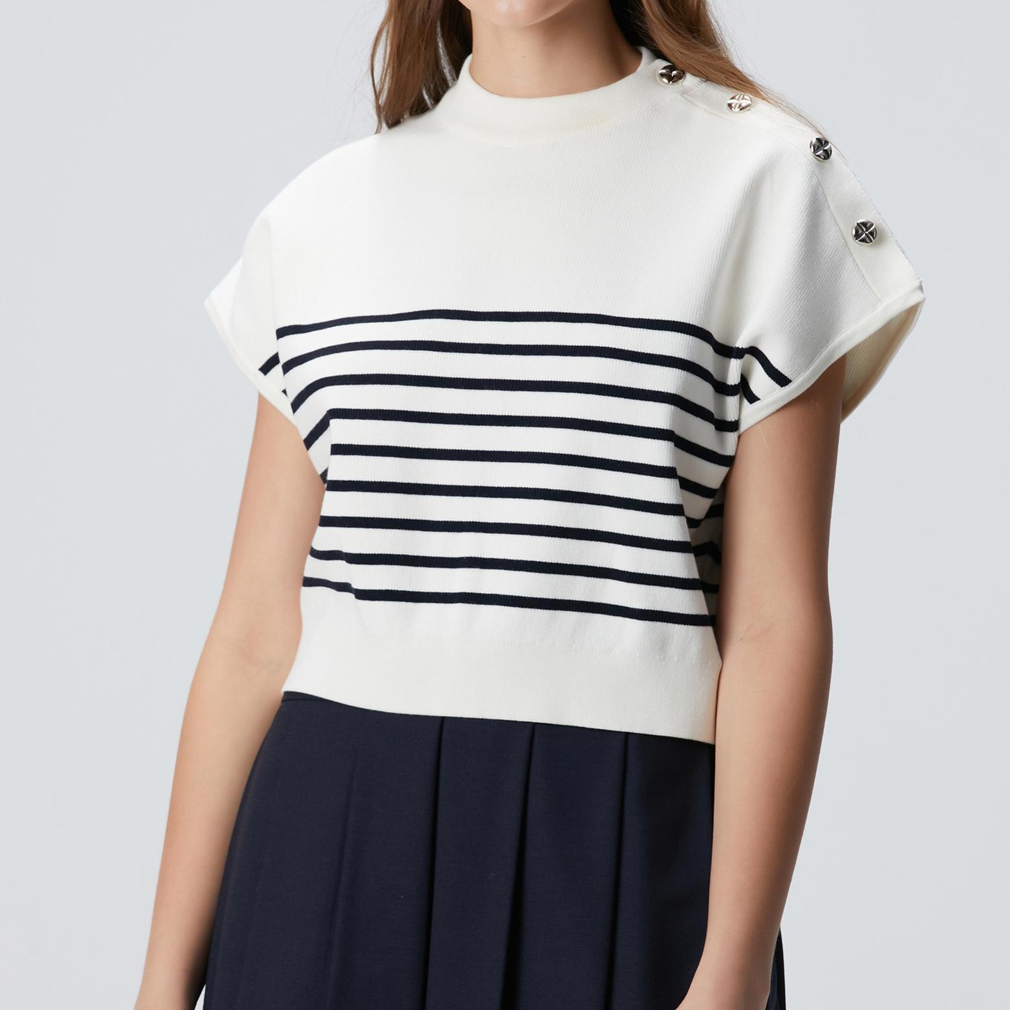 Network Kadın Beyaz Çizgili Kazak