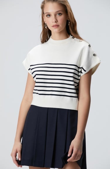  Network Kadın Beyaz Çizgili Kazak