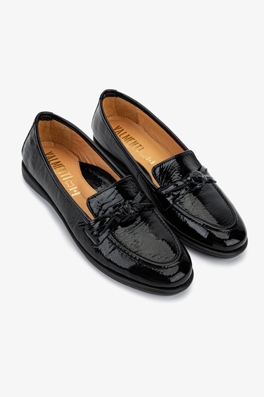  Valmenti Kadın Hakiki Deri Siyah Rugan Casual Ayakkabı