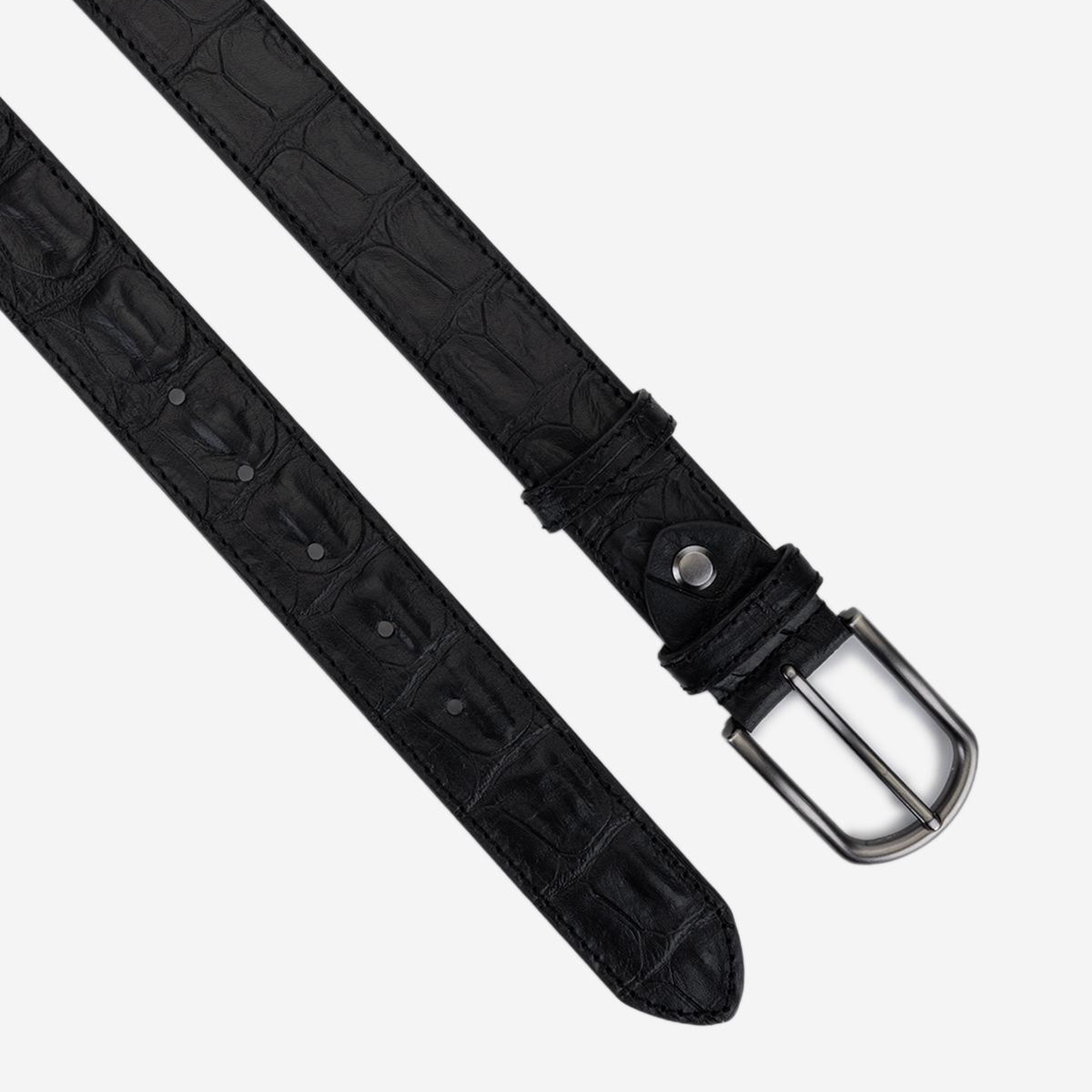 Valmenti Erkek Hakiki Deri Siyah Kroko Klasik Kemer