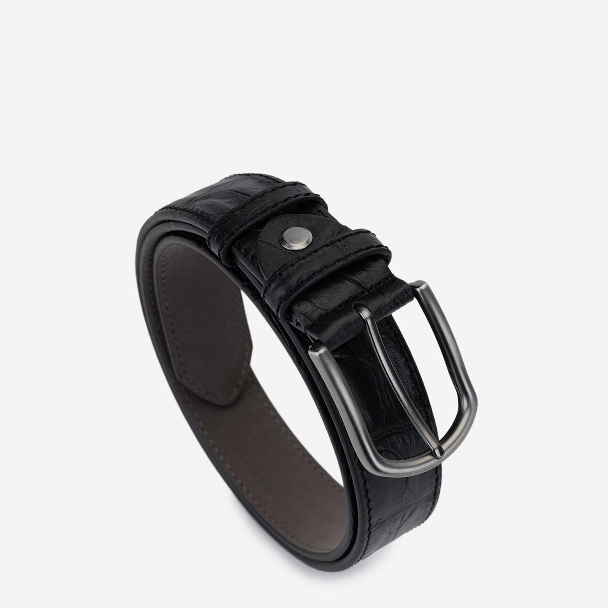 Valmenti Erkek Hakiki Deri Siyah Kroko Klasik Kemer