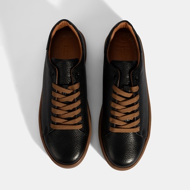  Erkek Siyah Bağcıklı Deri Günlük Ayakkabı