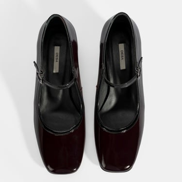  Kadın Bordo Ayarlanabilir Tokalı Kalın Topuklu Klasik Ayakkabı