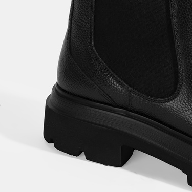  Erkek Siyah Lastik Detaylı Deri Bot