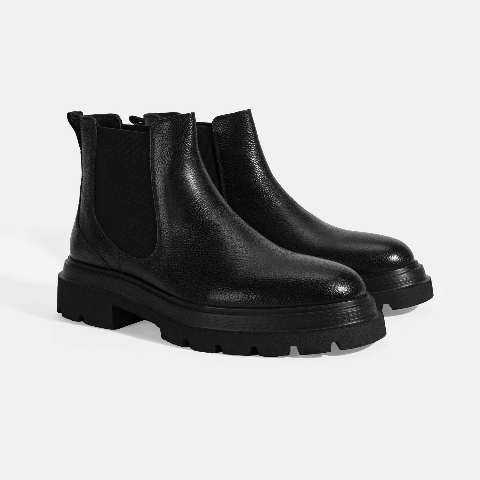 Erkek Siyah Lastik Detaylı Deri Bot